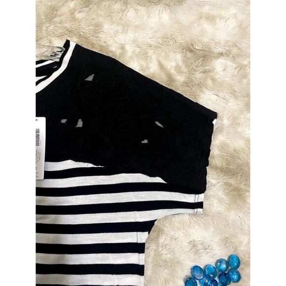 NWT Chico's T-shirt top Epic Stripe black/white solid cotton, Size 0, round neck - Picture 10 of 13